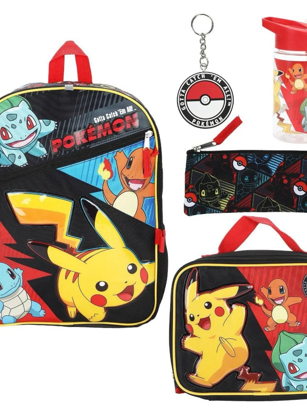 Pokémon Kids Backpack 5 Pcs Set Black, Red, Yellow T